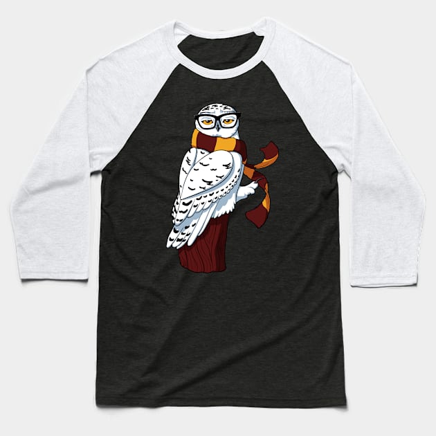 Hipster Snowy Owl Baseball T-Shirt by SJayneDesign